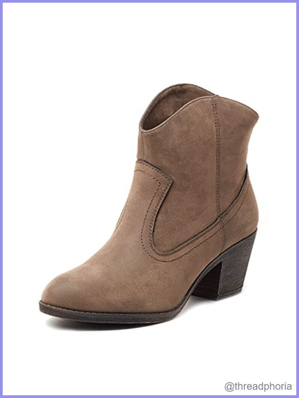 Western Ankle Bootie Low Stacked Heel Leather Round Toe Casual Boot